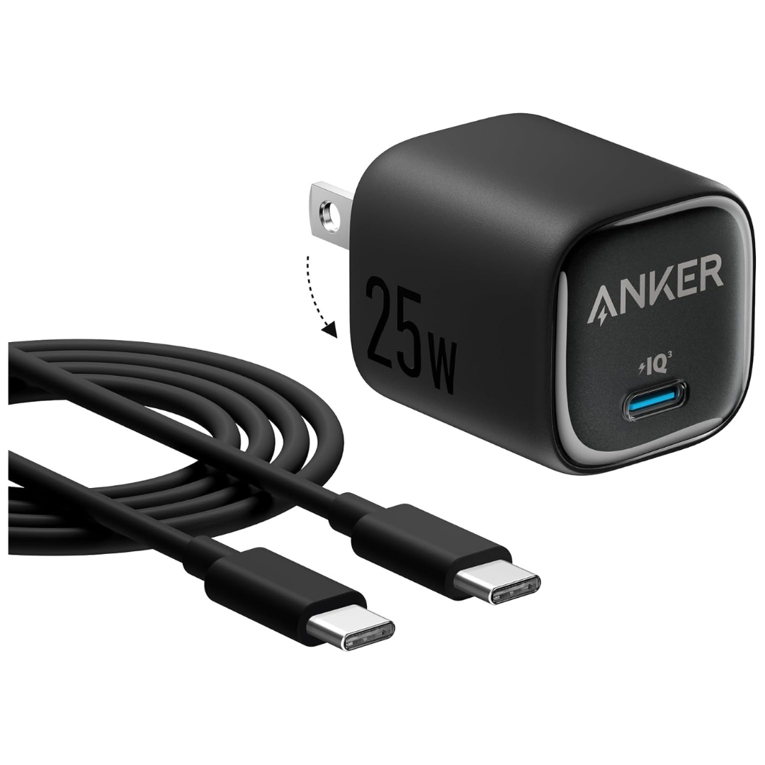 25W Anker USB-C Foldable Wall Charger With 5ft Cable (3 Colors)