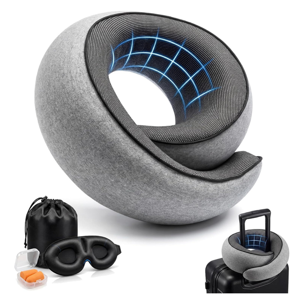 Chufa Compact Memory Foam 360deg Neck Travel Pillow With Carry Bag