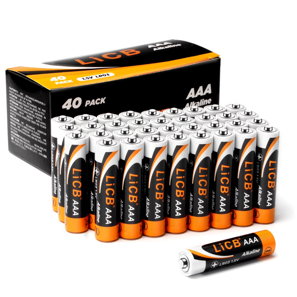 40-Pack LiCB Long-Lasting AAA Alkaline Batteries