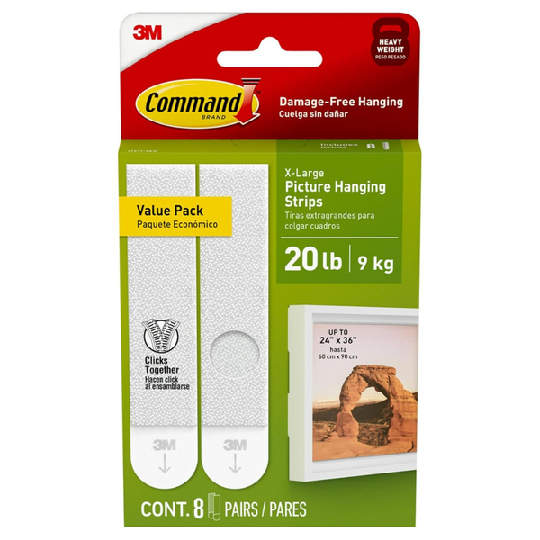 8-Pairs Command 20-Lb XL Heavyweight Picture Hanging Strips
