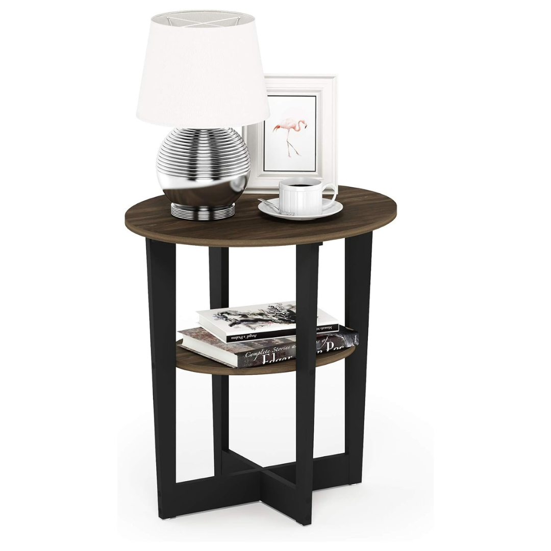 Furinno JAYA 2-Tier Round Modern End Table W/ Oval Tabletop & Open Shelf