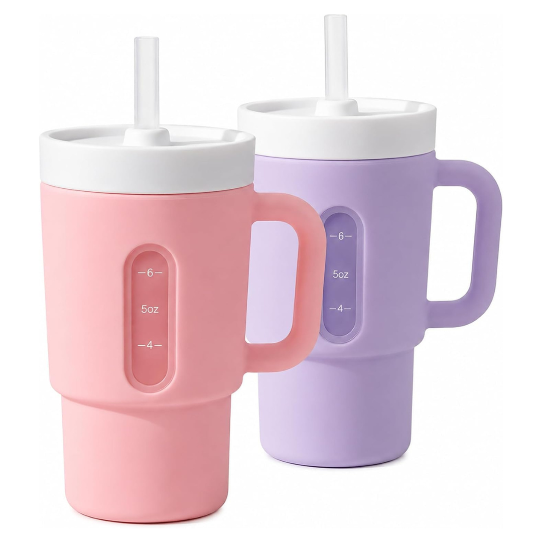 2-Pack 7 oz DeeCoo Silicone Sippy Baby Cup W/ Straw & Handles