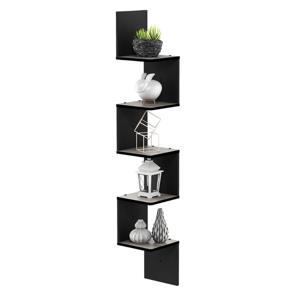 Furinno Rossi 5-Tier Corner Floating Wall Shelf (French Oak)