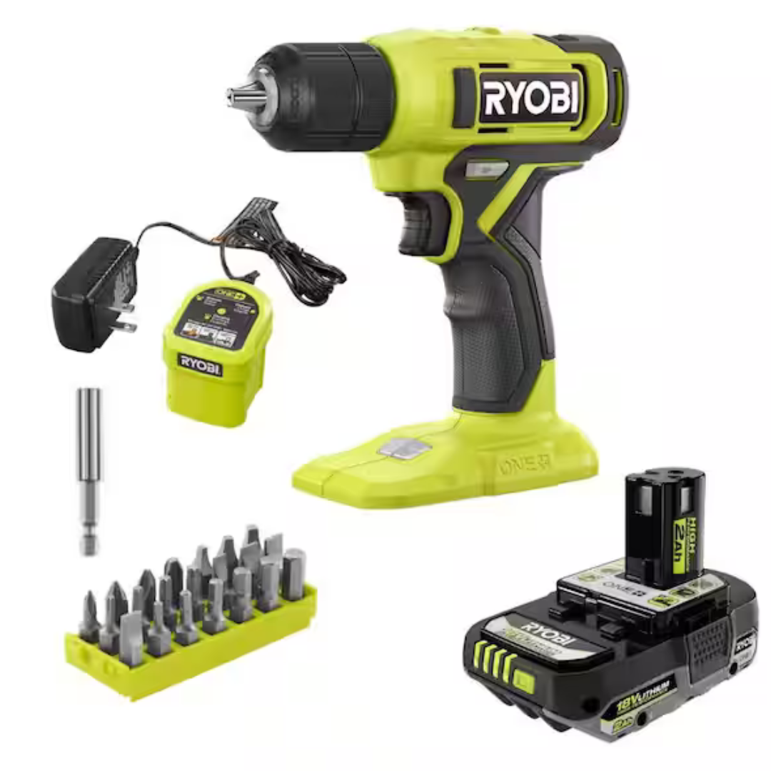 RYOBI ONE+ 18V Cordless 3/8" Drill/Driver Kit W/ 2Ah Battery, Charger & 28 Bits