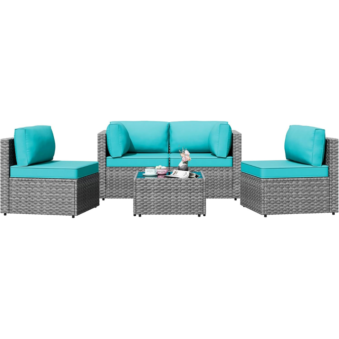 5-Piece Shintenchi Outdoor Wicker Rattan Sectional Sofa Conversation Set