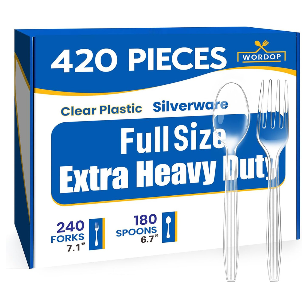 420-Piece Extra Heavy Duty Heat-Resistant Disposable Plastic Silverware Set