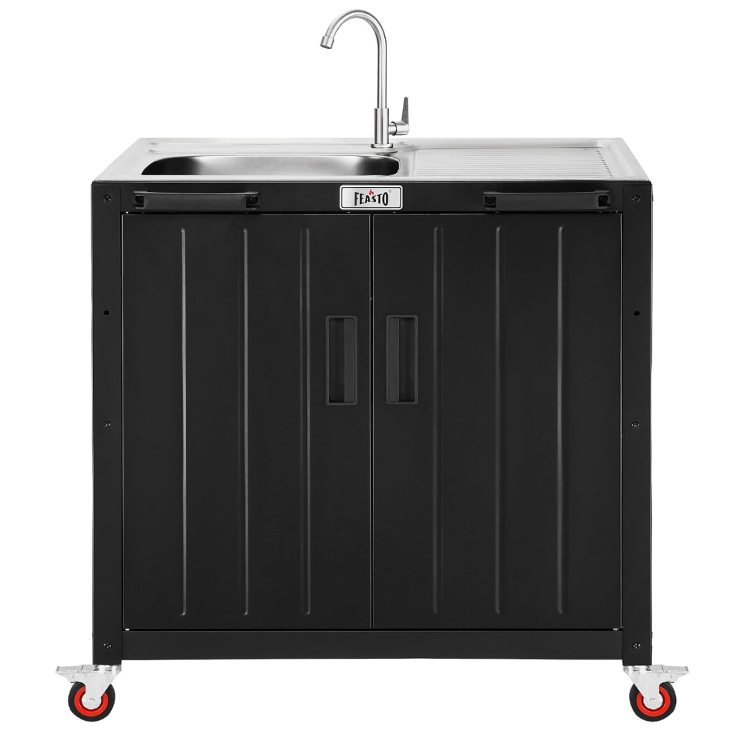 35" Feasto Outdoor Kitchen Island W/ Stainless Steel Sink And Storage Cabinet
