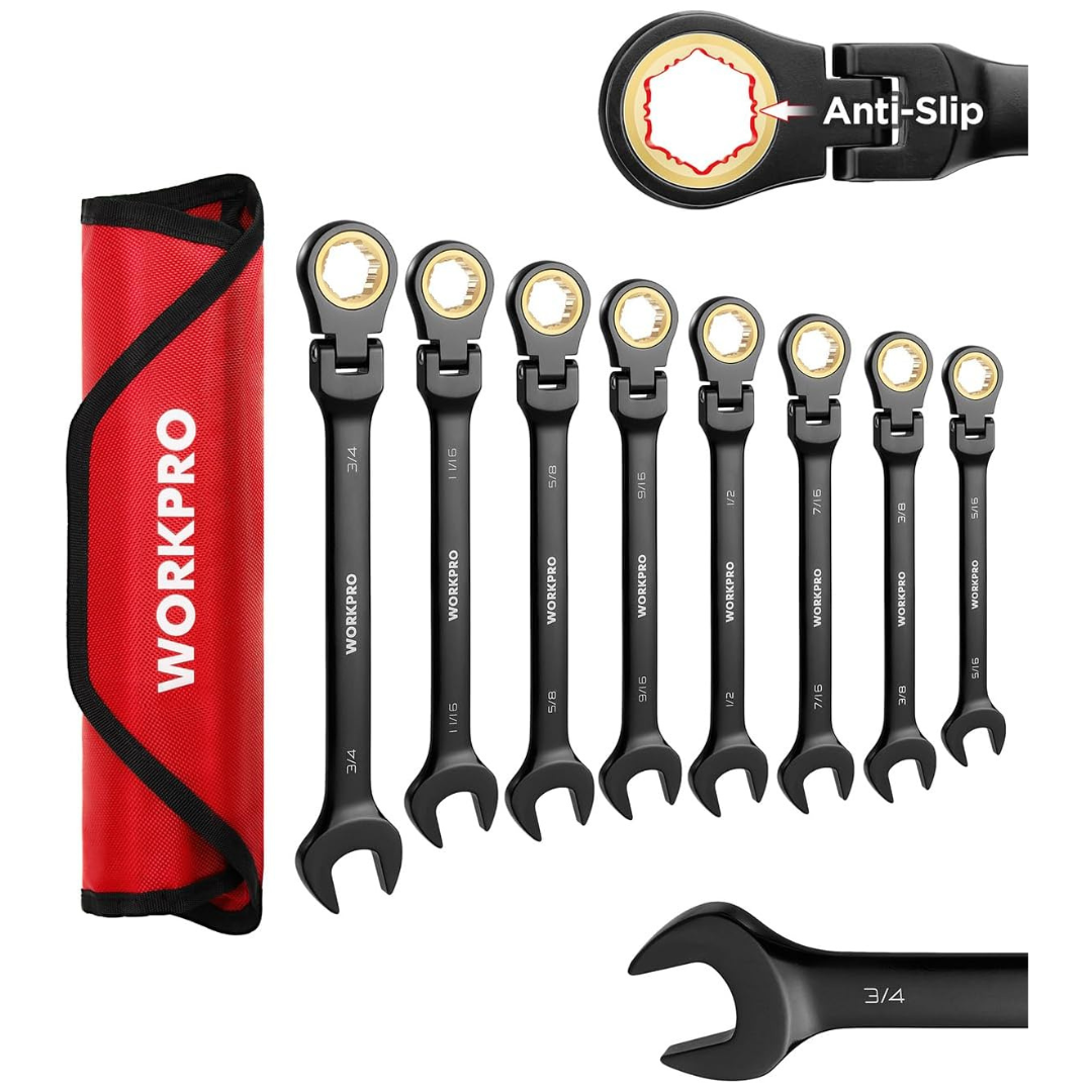 WORKPRO 8-Piece SAE Flex-Head Ratcheting Combination Wrench Set