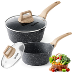 Set Of 2 Nonstick Sauce Pan Set With Glass Lids (1.5Qt & 3Qt)