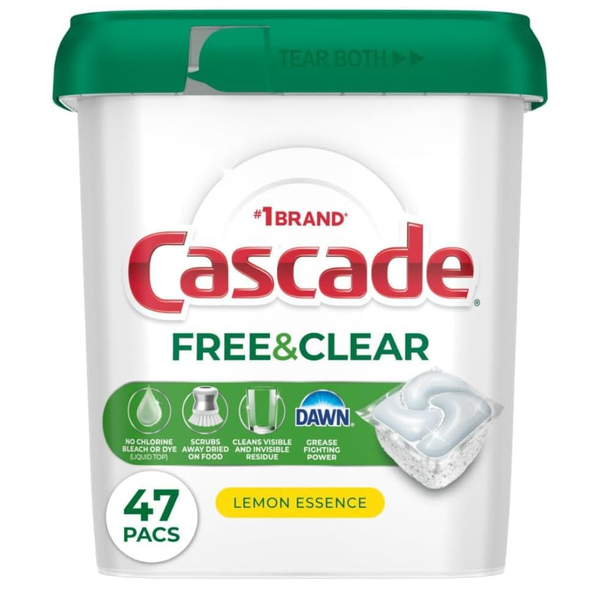 3-Count Of 47-Pack Cascade Free & Clear Dishwasher Pods (Lemon Essence)