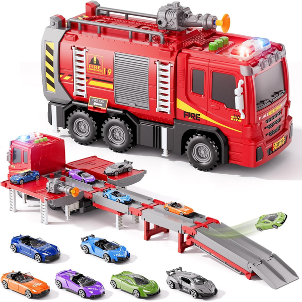 Kids Fire Truck Transporter Toy Set With Lights & Sounds (Various)