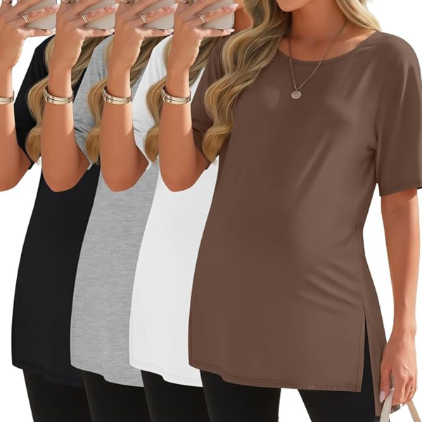 4-Pack Women's Loose Crewneck Soft Maternity Shirts (Various)