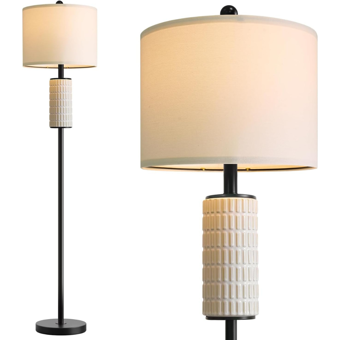 64" Farmhouse Ceramic Standing Floor Lamp with Metal Base