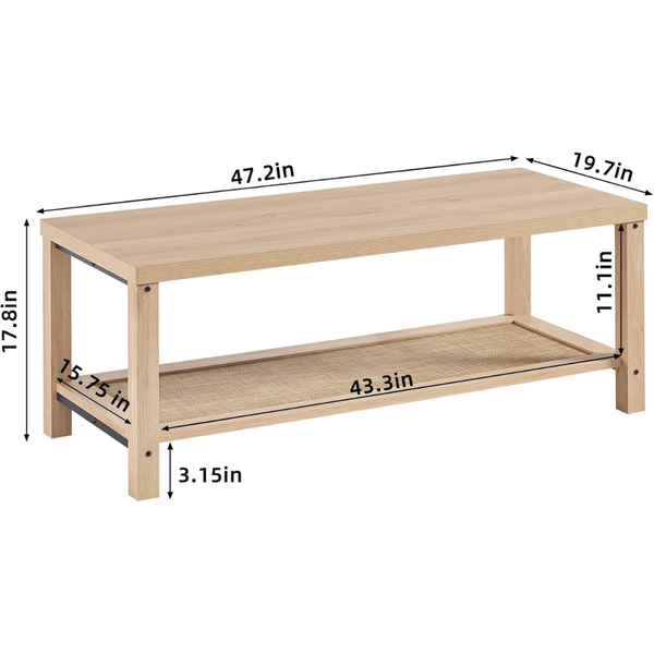 Lerliuo Boho Rattan Coffee Table with Storage Shelf