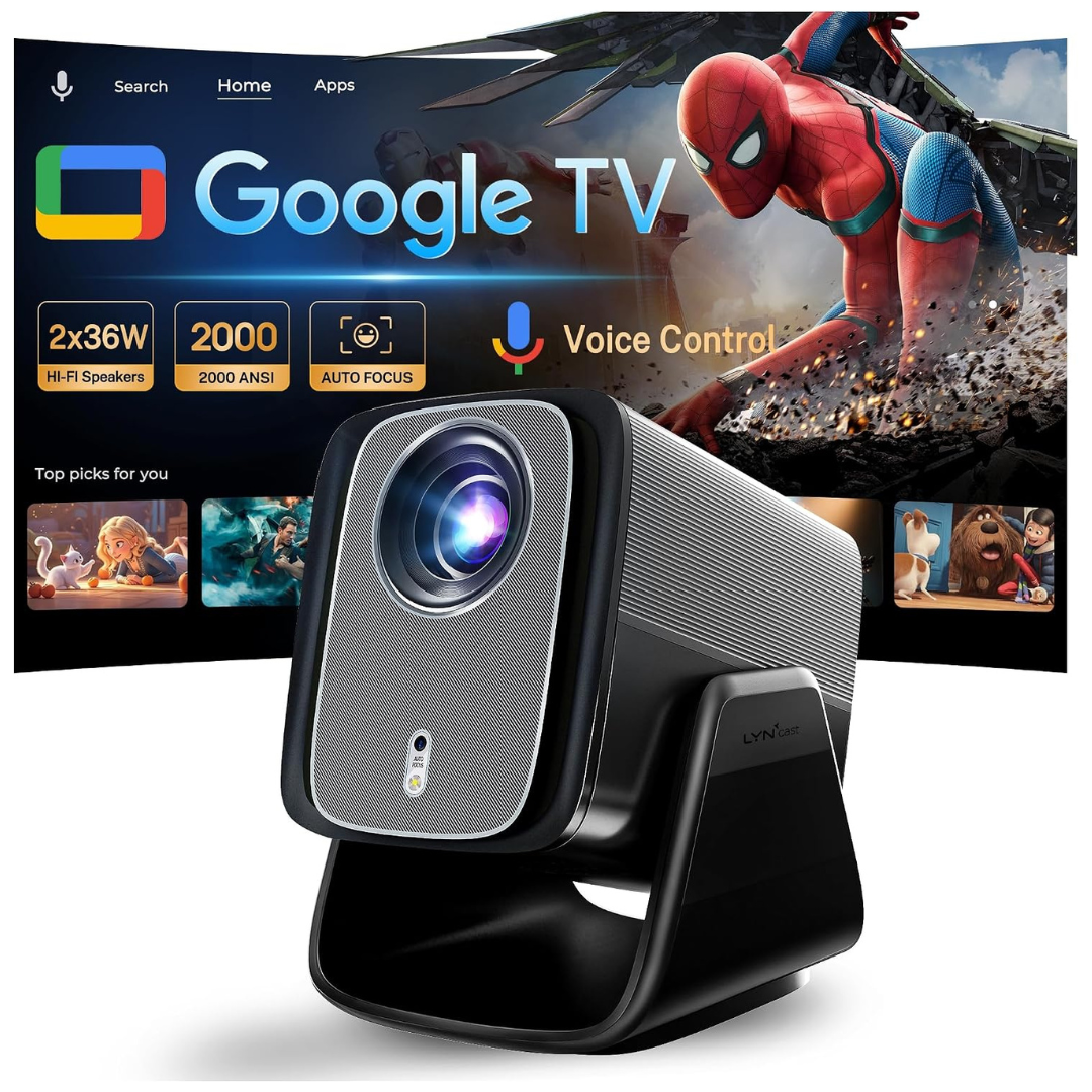2000 ANSI Native 1080P 4K Smart Projector w/ Google TV & Voice Control