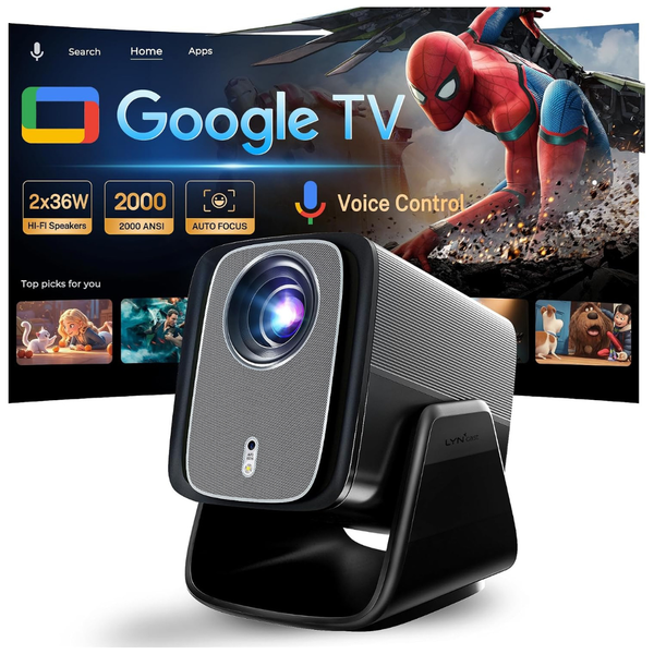 2000 ANSI Native 1080P 4K Smart Projector w/ Google TV & Voice Control