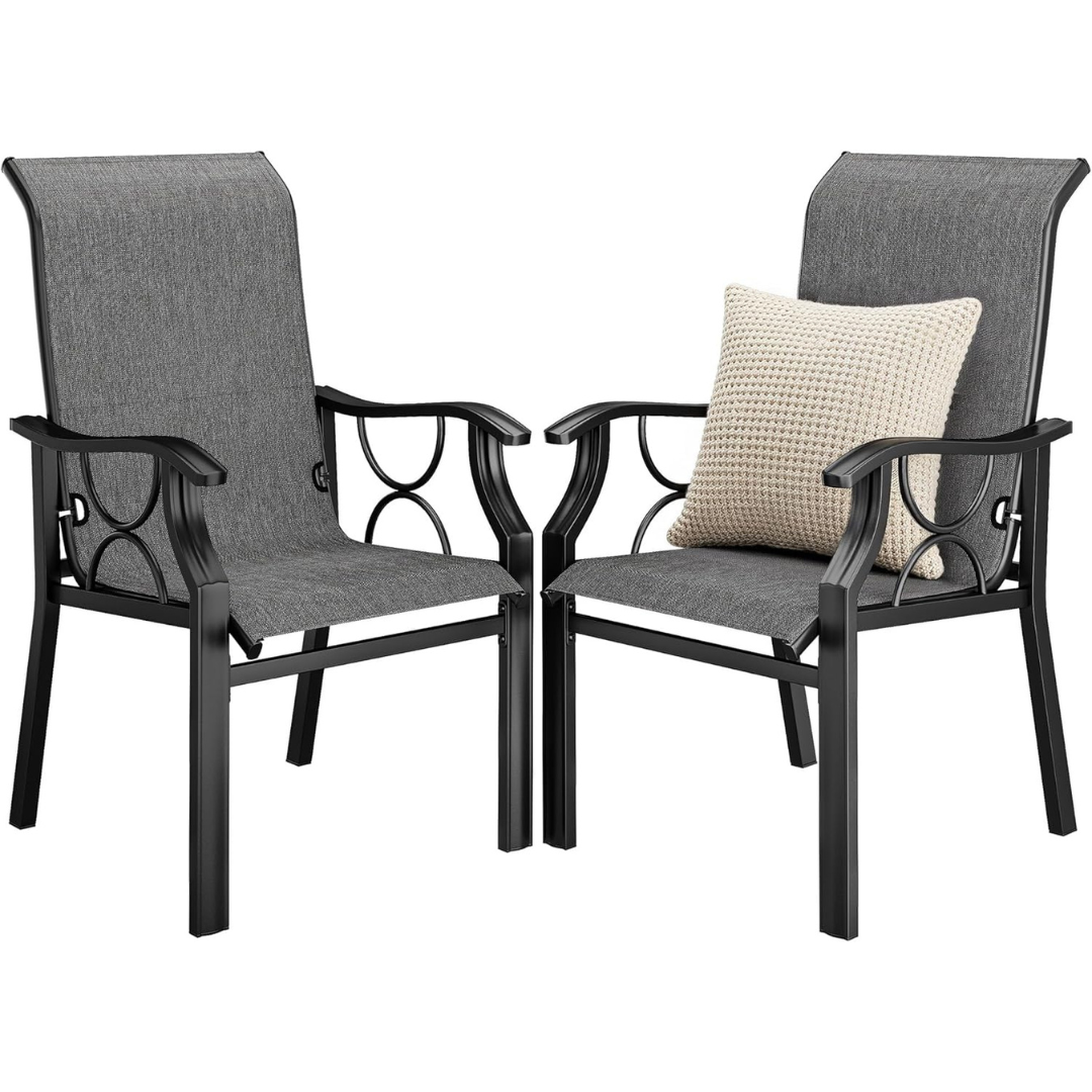Set of 2 DWVO High Back Outdoor Dining Chairs Set (Grey)