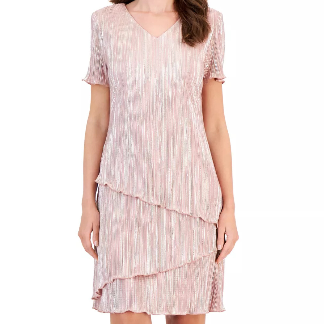 Connected Women's V-Neck Asymmetric Tiered Sheath Dress