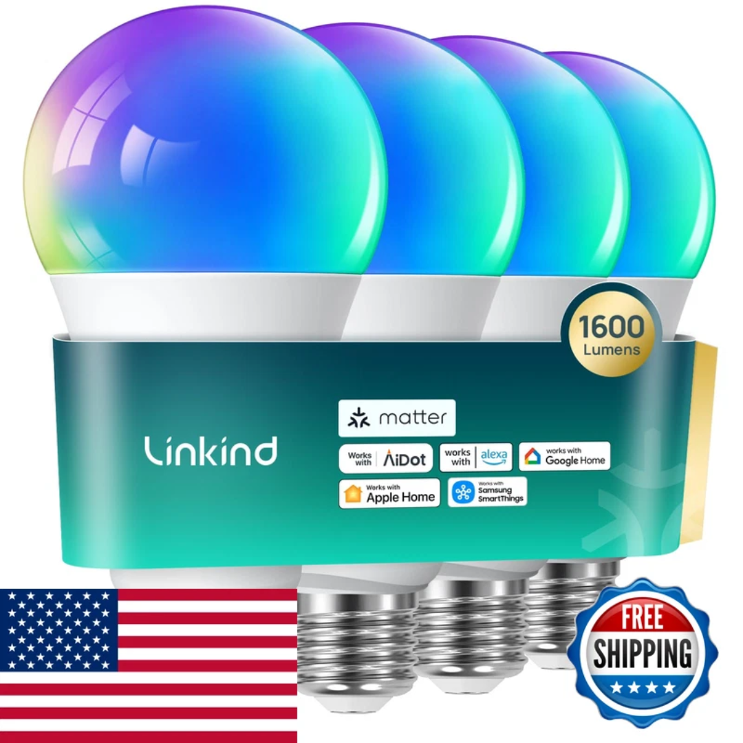 4-Count Linkind Matter Smart Color-Changing A21 E26 Wi-Fi LED Bulbs W/ Music Sync