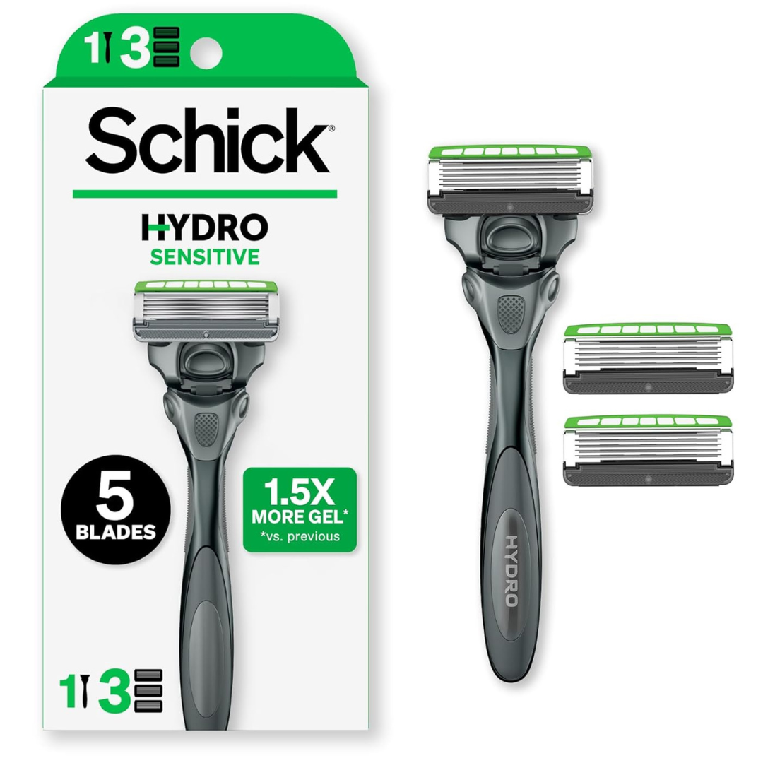Schick Men's Hydro Sensitive 5-Blade Razor 1 Handle With 3 Cartridges