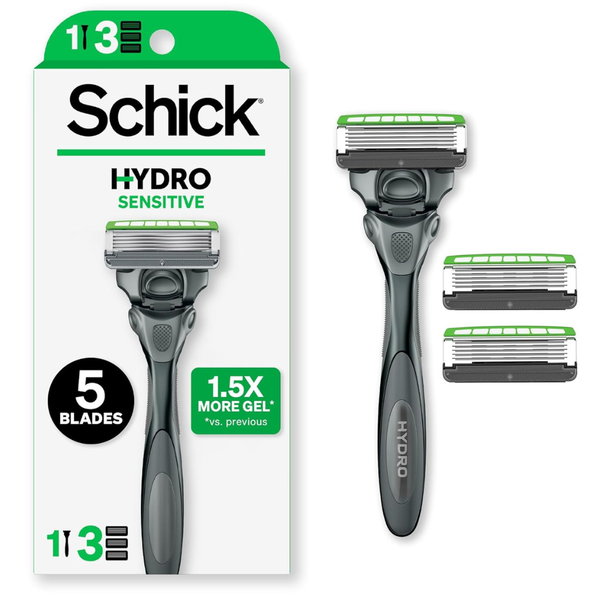 Schick Men's Hydro Sensitive 5-Blade Razor 1 Handle With 3 Cartridges