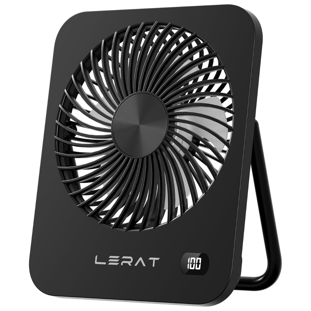 Lerat K38 5-Speed Portable USB Rechargeable Desk Fan W/ LED Display
