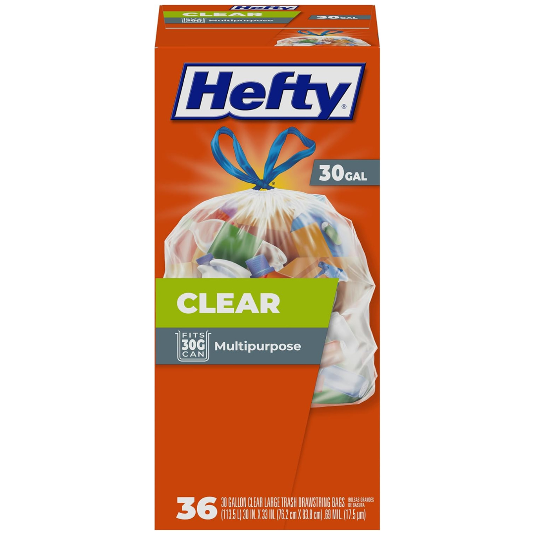 36-Count Hefty 30 Gallon Clear Trash Bags