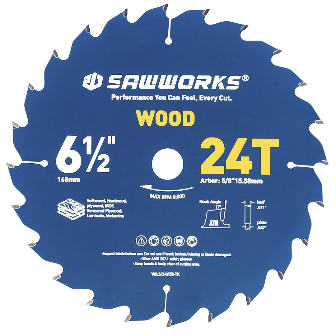 SawWorks 6-1/2'' 24T Thin Kerf Circular Saw Blade