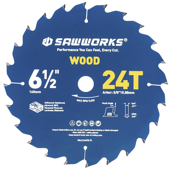SawWorks 6-1/2'' 24T Thin Kerf Circular Saw Blade
