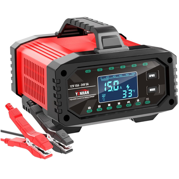 12V/24V 0-15A Adjustable Car Battery Charger W/ Maintainer & Desulfator