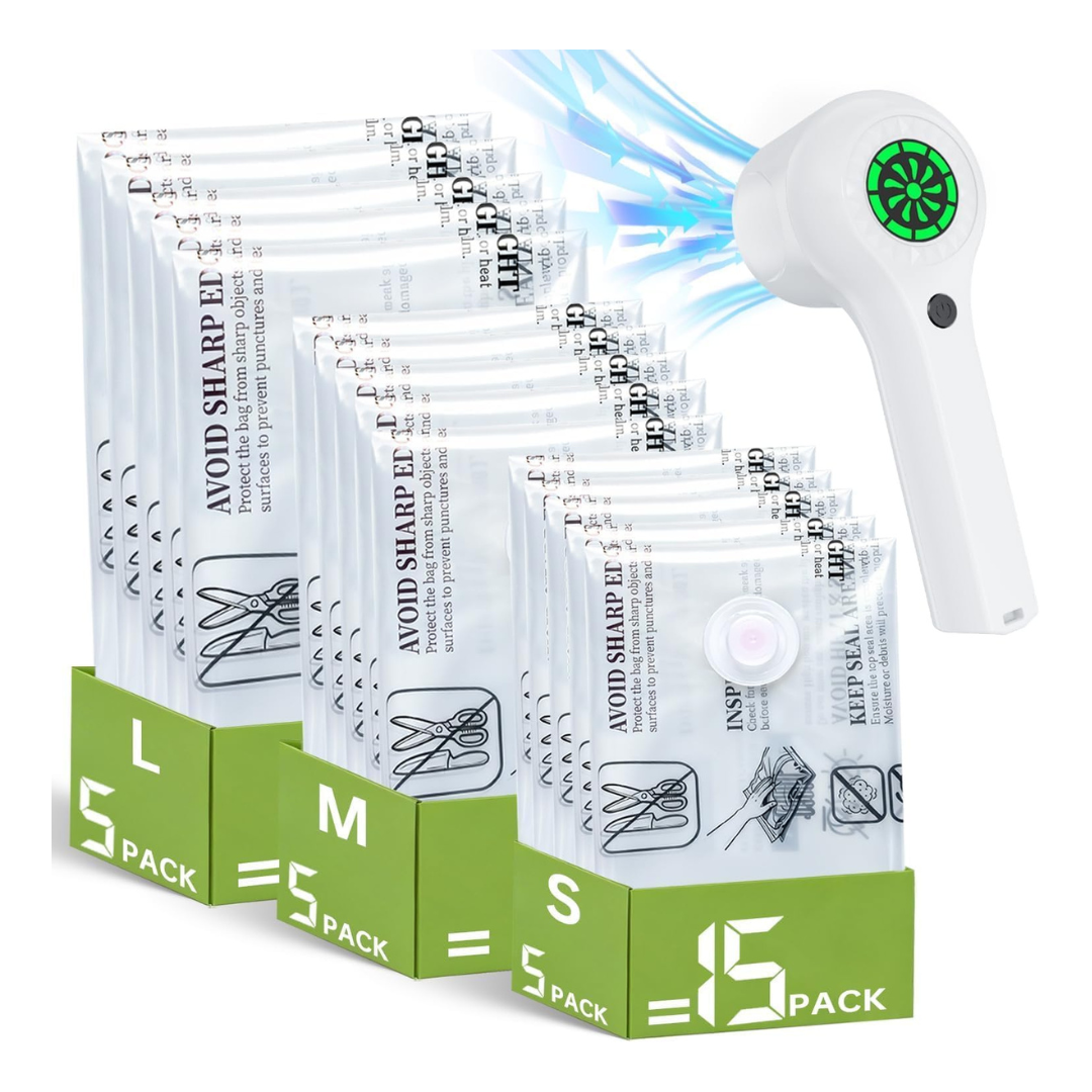 15-Pack Travel Vacuum Storage Bags W/ Pump