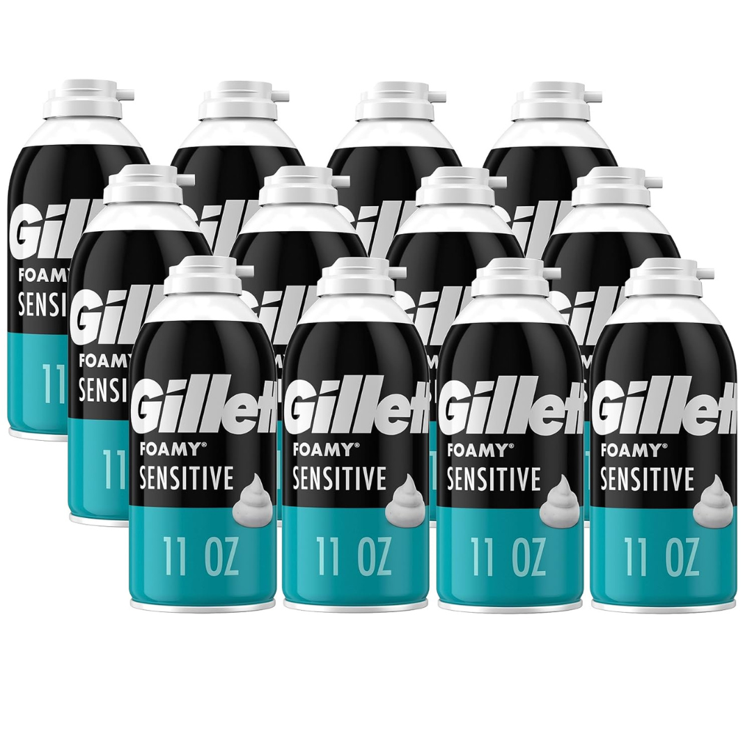 12-Pack Gillette Sensitive Skin Foamy Shaving Cream (11oz Cans)