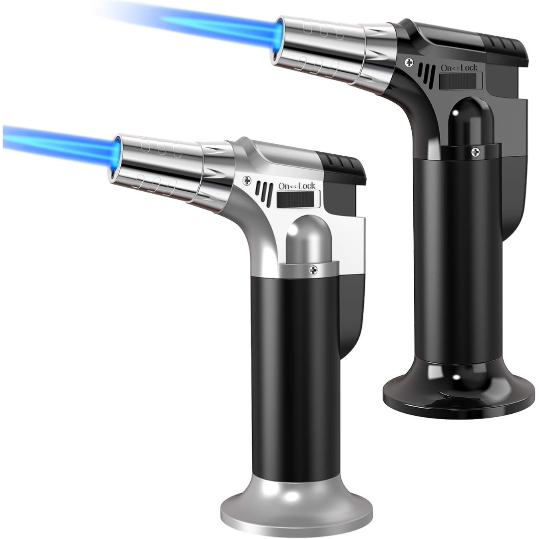 2-Pack Butane Refillable Kitchen Torch Lighter W/ Safety Lock & Adjustable Flame