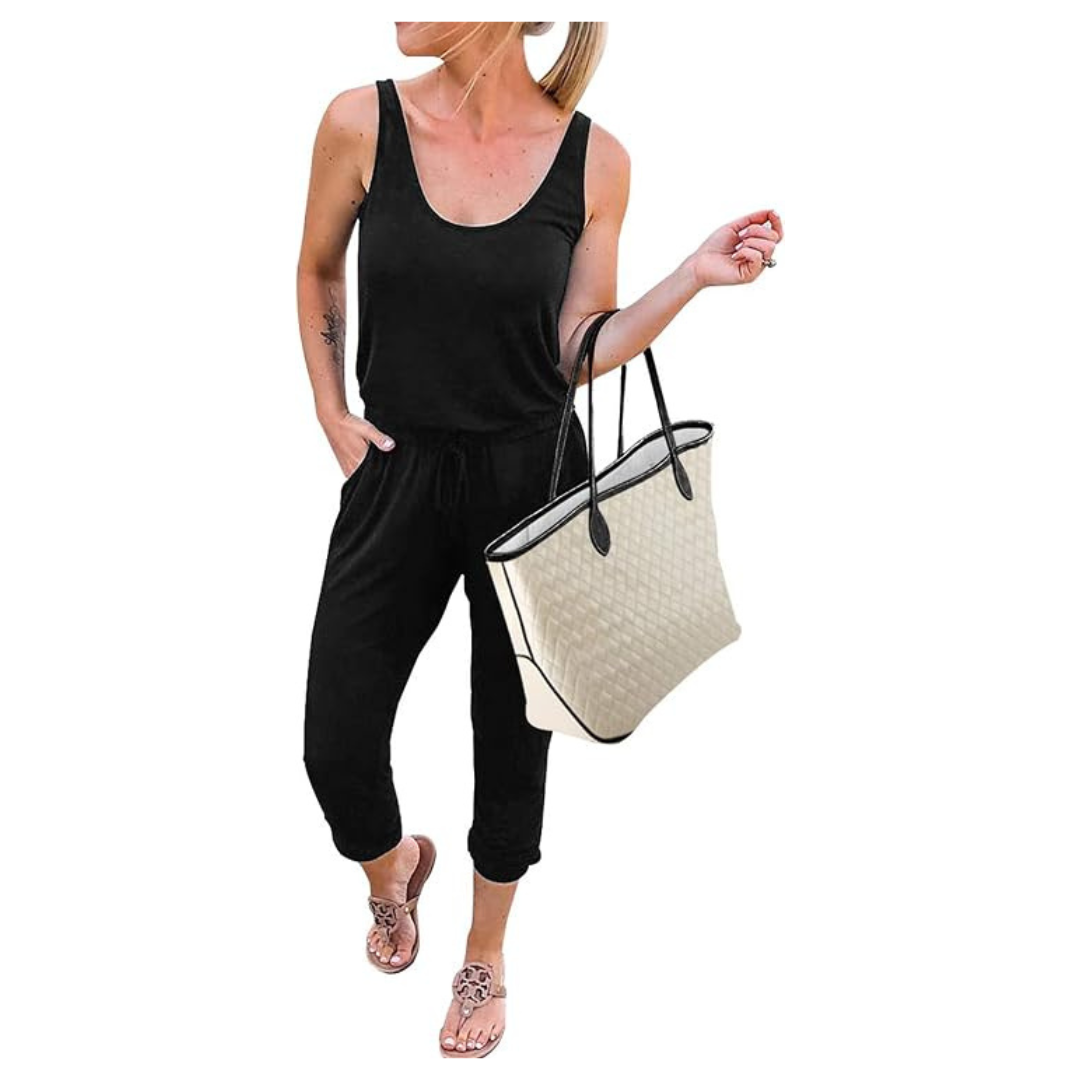 KIRUNDO Women's Sleeveless Jumpsuit Romper (Black, Medium)