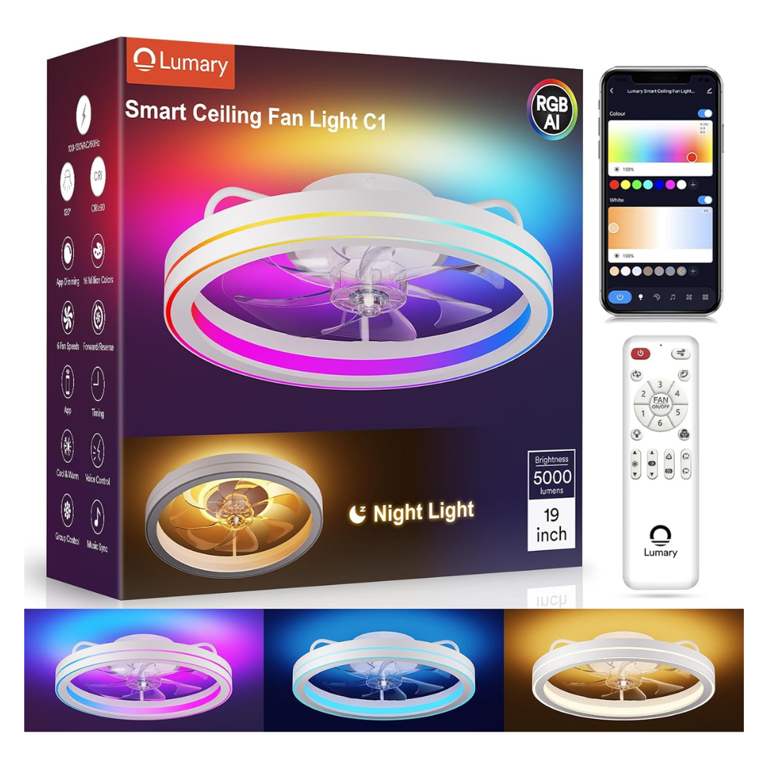 19" Lumary Smart Flush Mount Ceiling Fan W/ Light