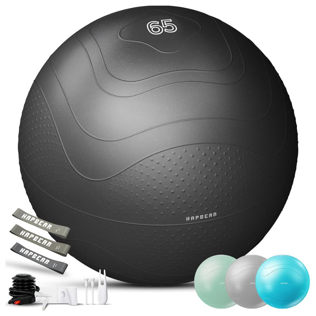 26" HAPBEAR Anti-Burst Exercise Ball W/ Quick Pump & 3 Resistance Bands