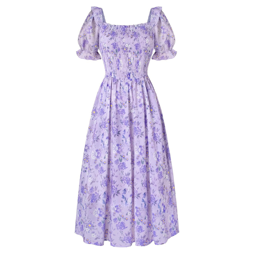 Scarlet Darkness Women's Floral Square Neck Puff Sleeve A-Line Dress (various Colors)