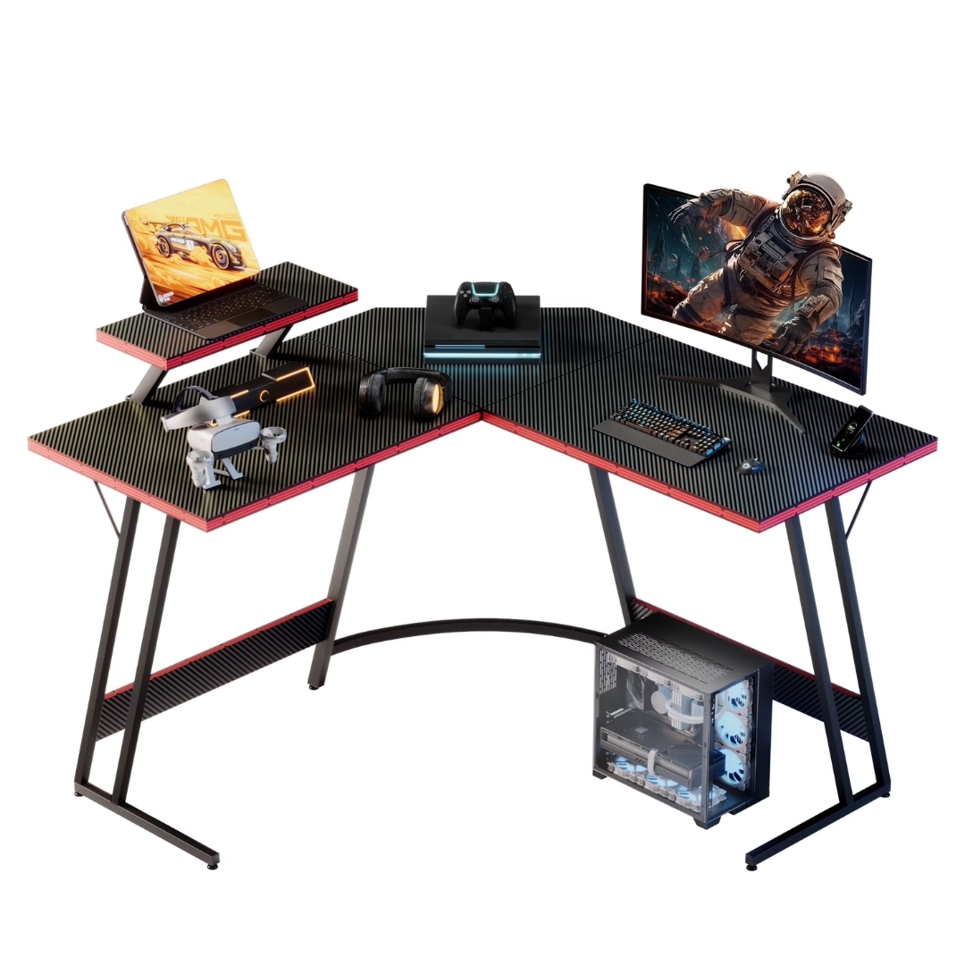47" Homall L-Shaped Gaming Desk W/ Removable Monitor Riser (Black)