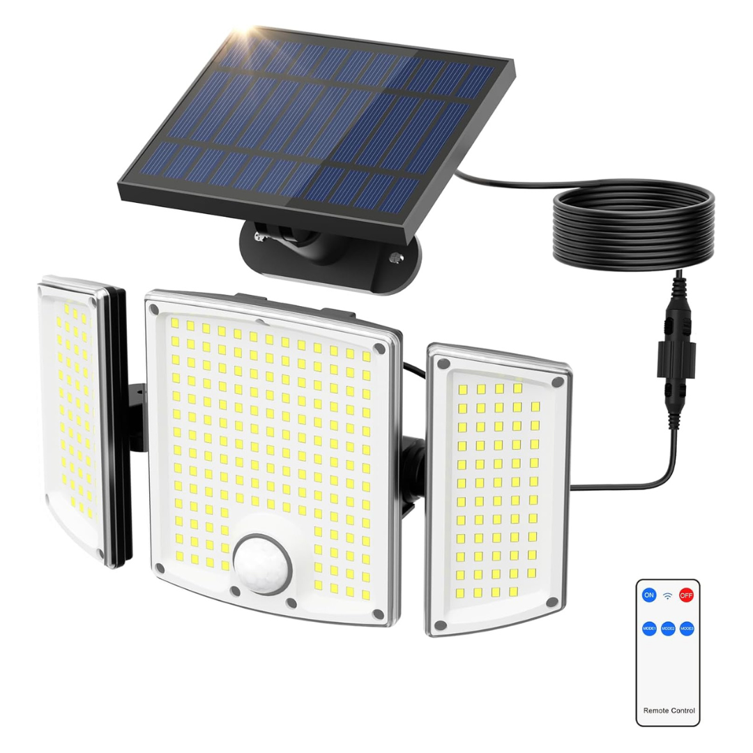3500LM 278 LED Motion Sensor Solar Flood Lights W/ Remote Control