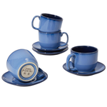 Set Of 4 Stoneware 6-Oz Cappuccino Cups Set With Saucers