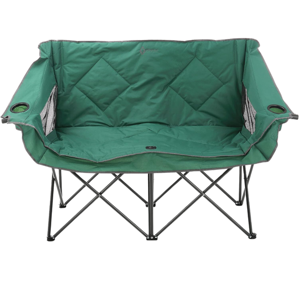 Portable Folding Double Duo Loveseat Camping Chair W/ Cup & Glass Holder