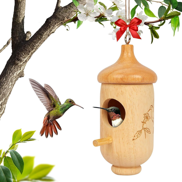 Wooden Small Hanging Bird House with Bow & String