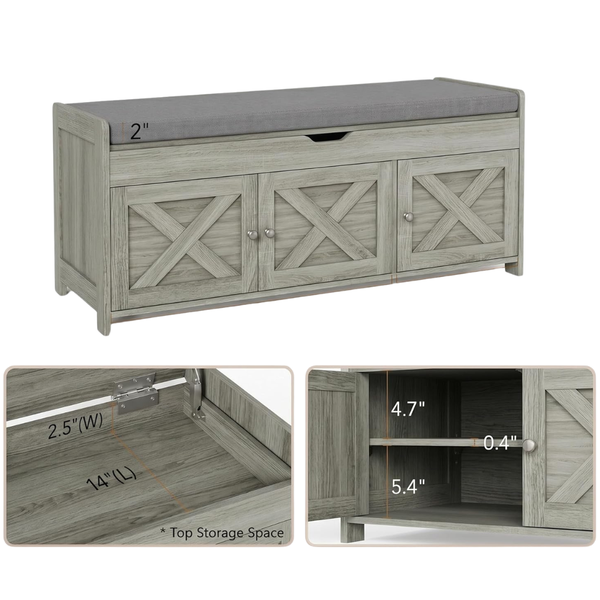 3-Door Large Capacity Wooden Shoe Storage Bench with Seating