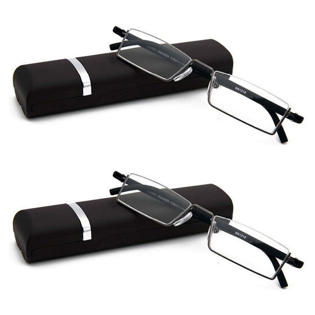 2-Pack Half Frame Reading Glasses With Portable Case