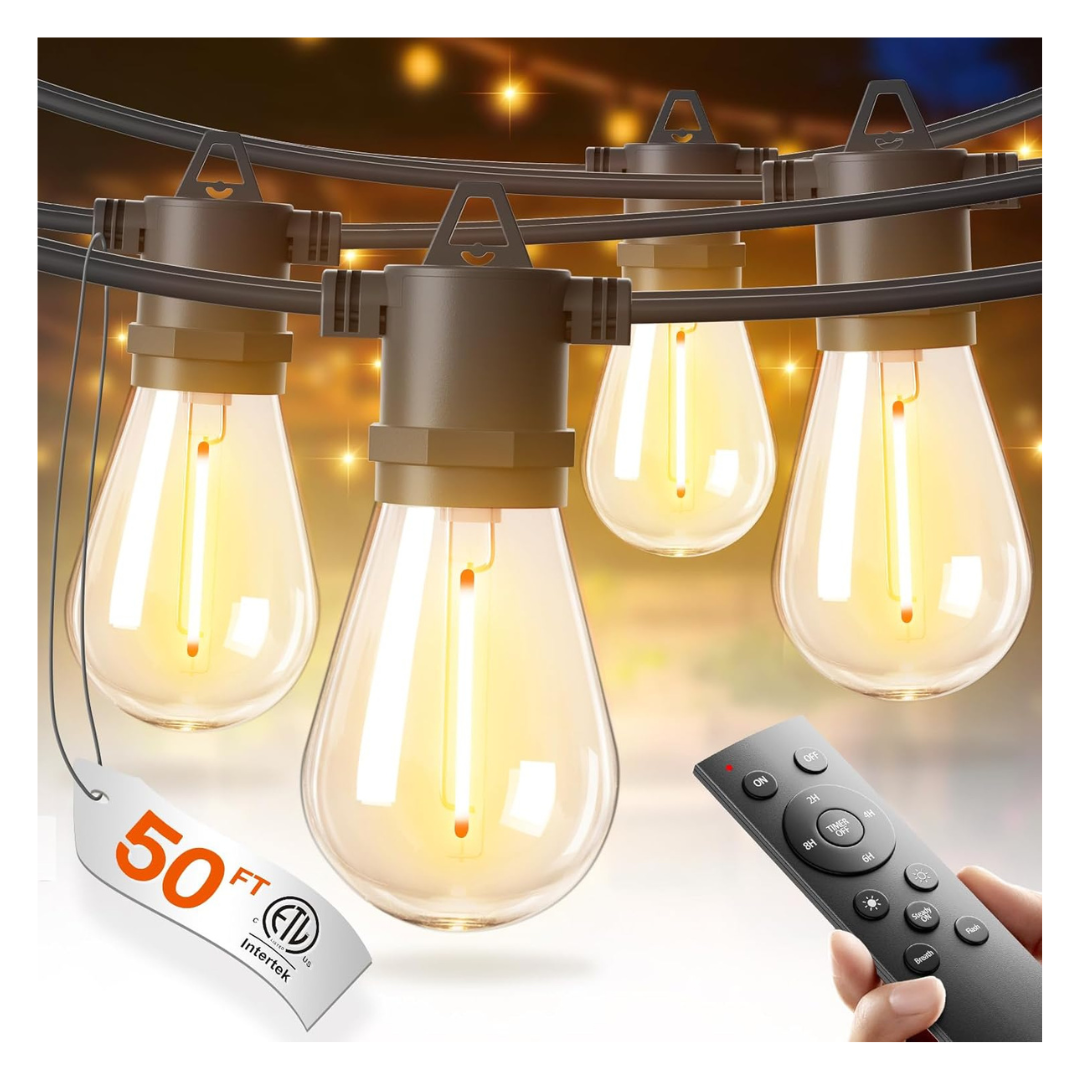 50ft Addlon LED Outdoor String Lights With Edison Shatterproof Bulbs