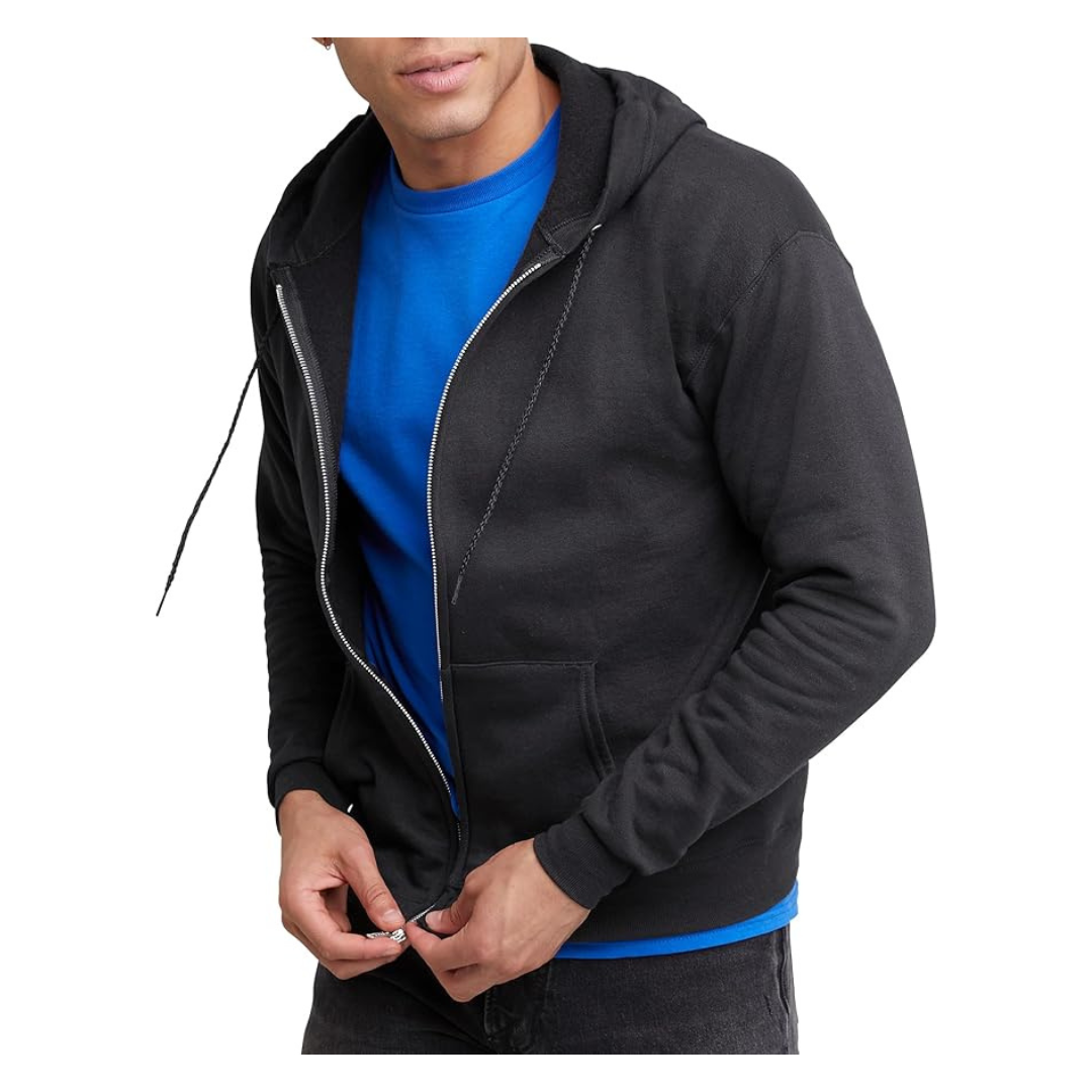 Hanes Men's Ecosmart Fleece Full-Zip Hooded Sweatshirt (S-3XL In Black)