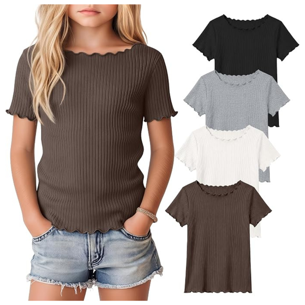 4-Pack Girls' Ribbed Knit Tops T-Shirts (Various)