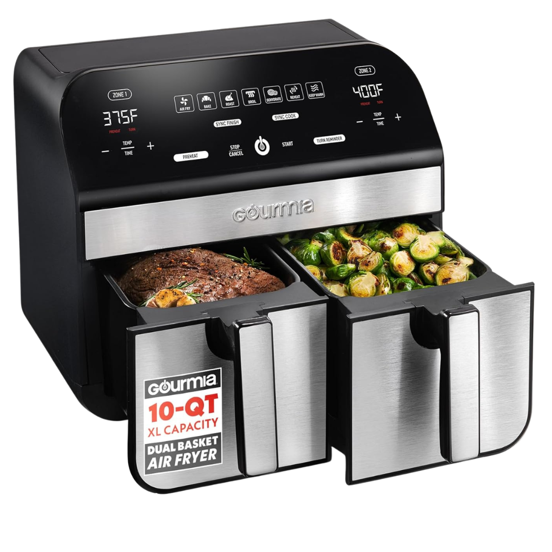 10 Qt Large Capacity Dual Basket Air Fryer With 7 Presets