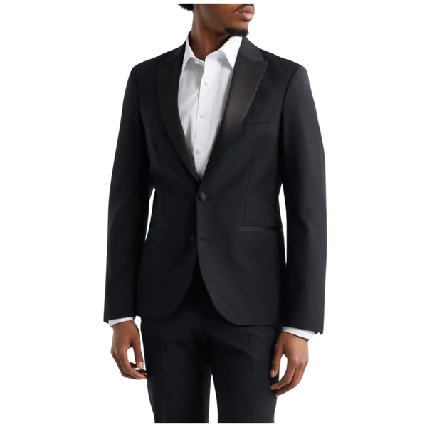 Open Edit Men's Peaked Lapel Stretch Wool Blend Tuxedo Jacket