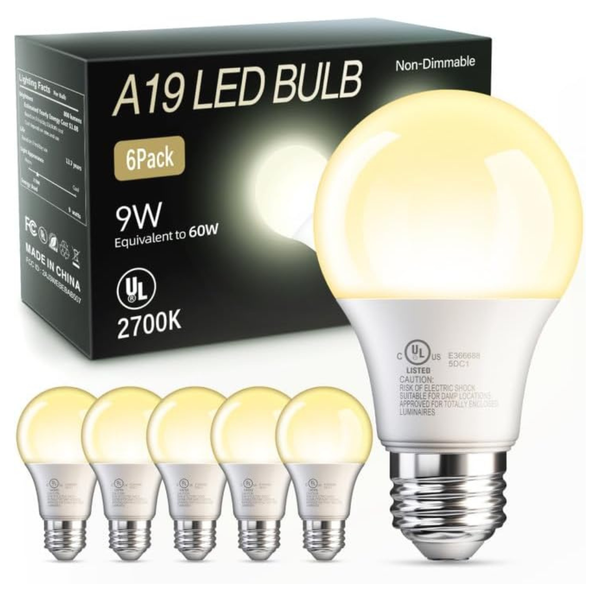 6-Pack A19 60 Watt Equivalent LED Bulbs (2700k Soft White)
